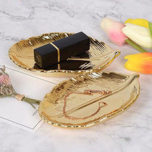 Load image into Gallery viewer, Decorative Gold Leaf Ceramic Plate Dish Porcelain Candy Trinket Dish Jewelry Fruit Serving Tray Storage Plate Crockery Tableware