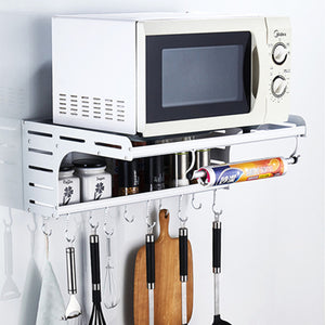 Space Aluminum Microwave Oven Rack Kitchen Organizer Storage Holder Oven Bracket Wall Mounted Shelf Bracket Oven Rack Thickened