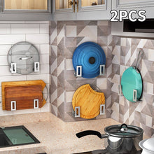 Load image into Gallery viewer, 2pcs Restaurant Accessories Multipurpose Stainless Steel Cutting Board Storage Rack Space Saving Wall Mounted Pot Lid Holder
