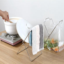 Load image into Gallery viewer, Plastic Bag Hanging Rack Stand Rack Stainless Steel Garbage Bag New Creative Kitchen Rag Folding Garbage Storage Clean Bags
