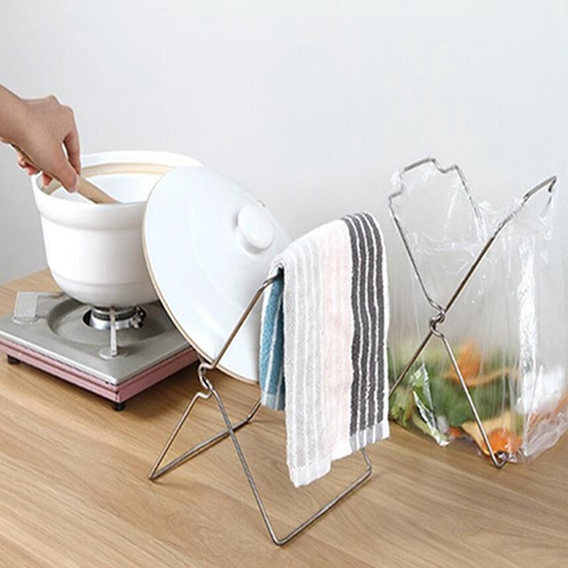 Plastic Bag Hanging Rack Stand Rack Stainless Steel Garbage Bag New Creative Kitchen Rag Folding Garbage Storage Clean Bags